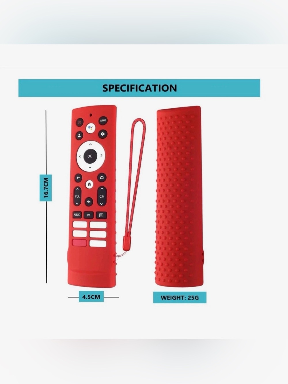 Red Silicone Remote Cover with Wrist Strap